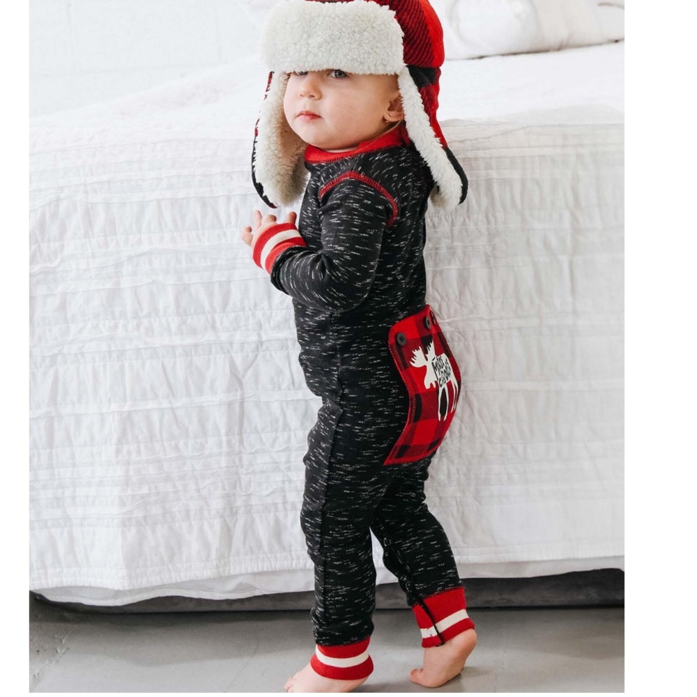 Lazy One Moose Caboose Infant Onesie Flapjack size 18 mo. Black Red NWT